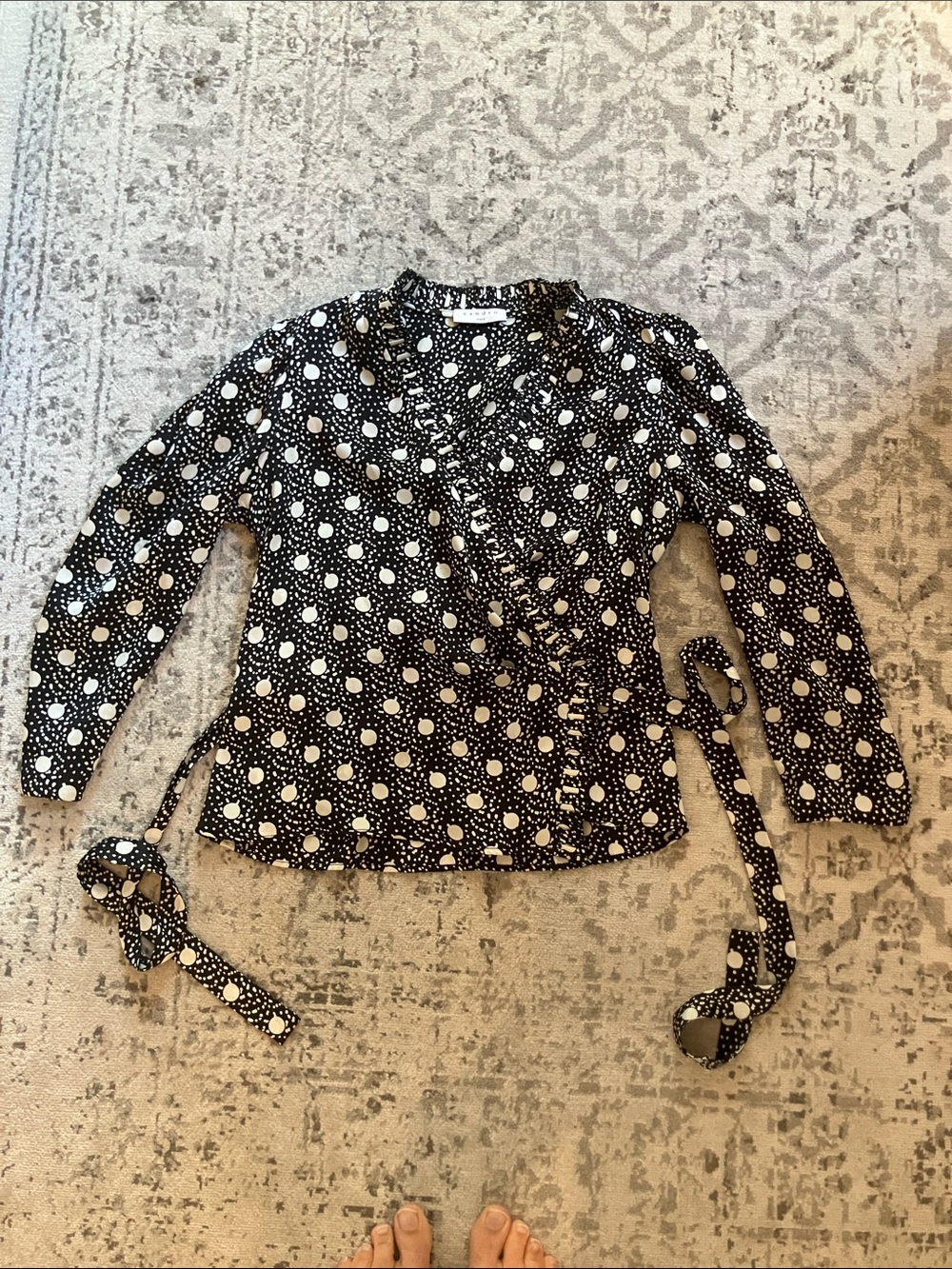 Sandro Black and White Polka Dot Wrap Blouse